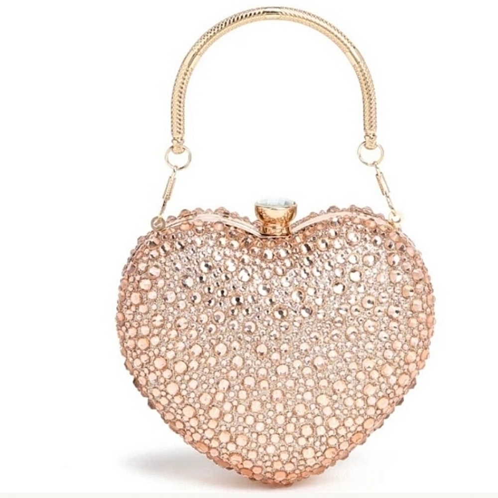 NWT Ramla Official Crystal Heart Bag-Rose Gold Champagne